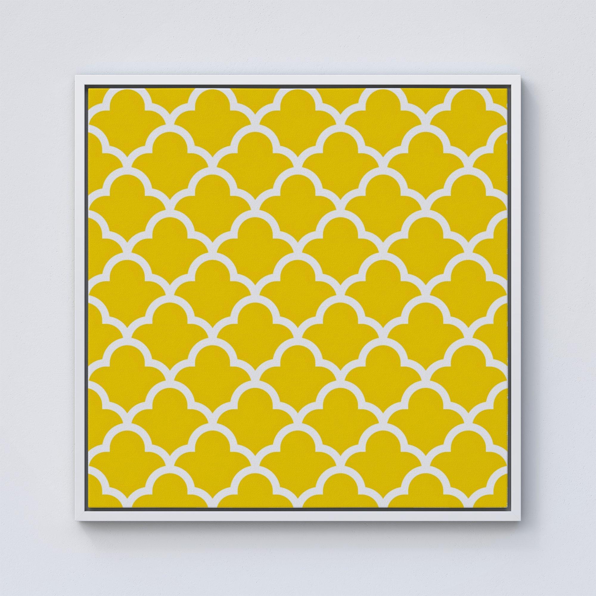 Geometric Yellow Quatrefoil Wave Framed Canvas